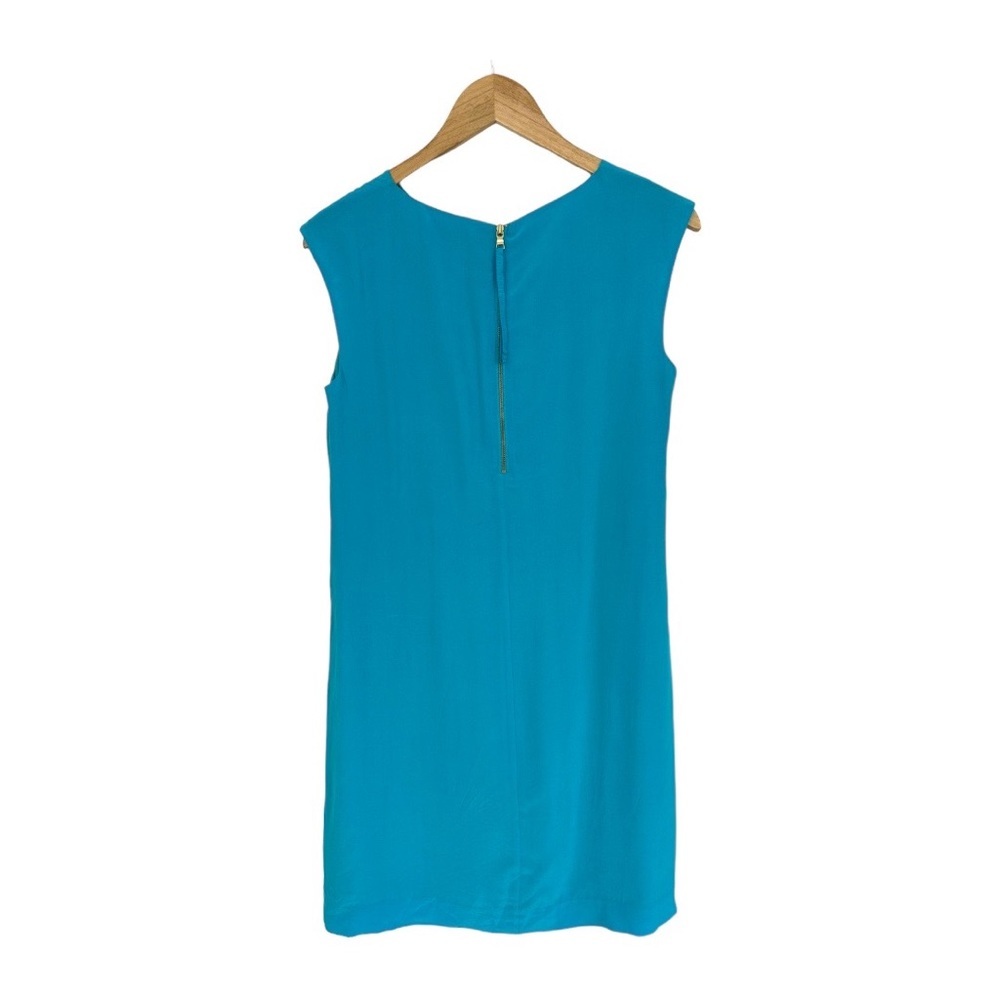 Cynthia Rowley 100% Silk Teal Dress Cap Sleeve Sheath Exposed Back Zipper Size 6 - Picture 10 of 12